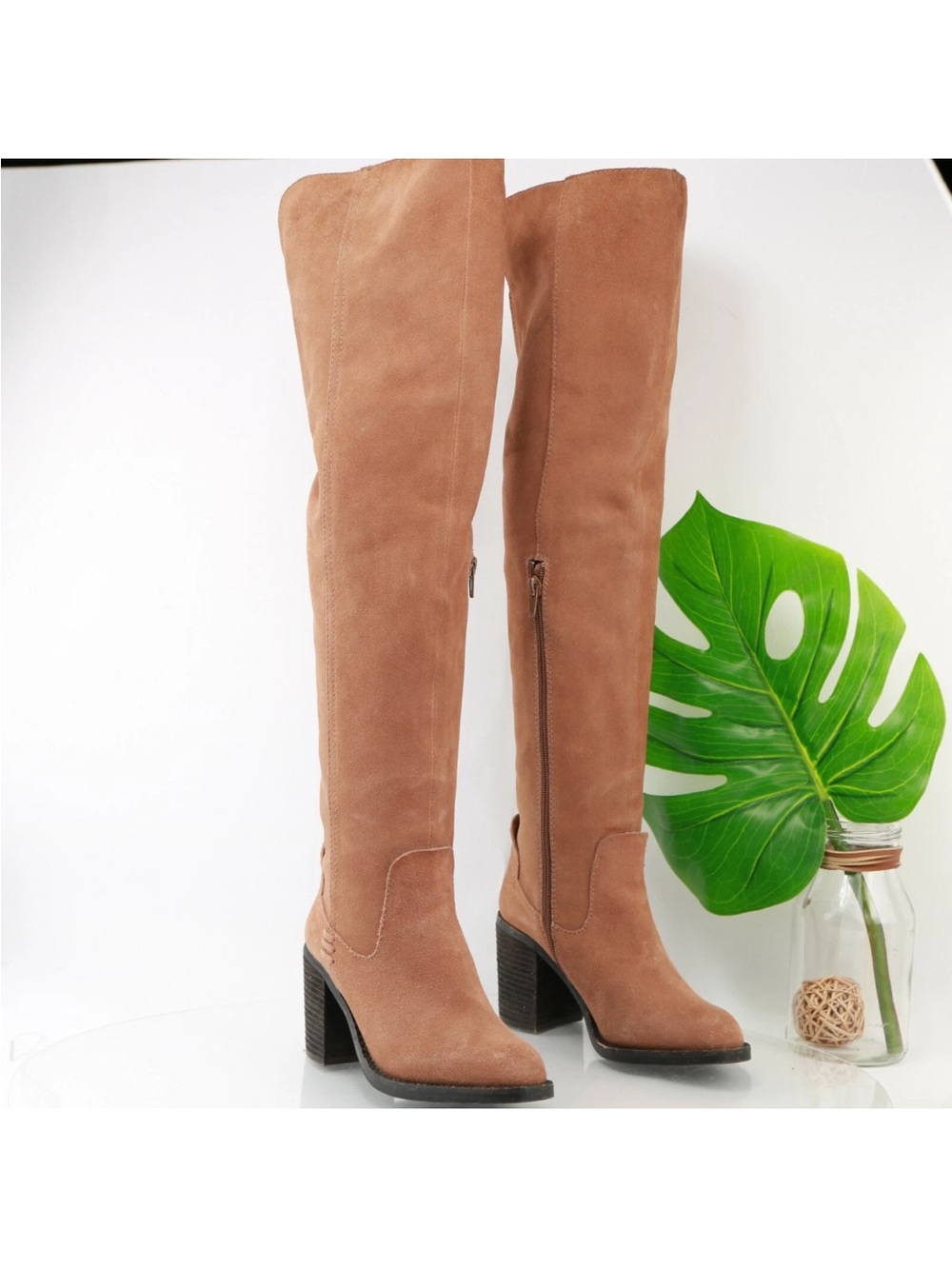 Jeffrey Campbell Women's Over-the-Knee Suede Block Heel Boots - Tan Size 8